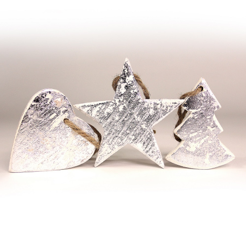 Украшения подвесные silver stars/trees/hearts, деревянные, в подарочной коробке, 24 шт. фото 7