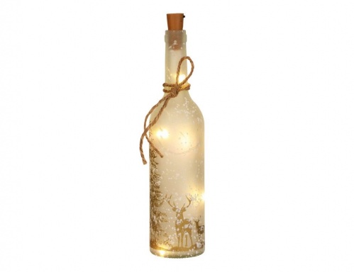 Декоративный светильник-бутыль "Прогулка с оленями", орнамент, 5 тёплых белых LED-огней, 31х7 см, батарейки, Edelman