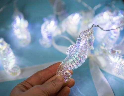 Электрогирлянда "Морская романтика - морские коньки", 10 холодных белых LED-огней, 1.8 м, таймер, батарейки, Kaemingk фото 4