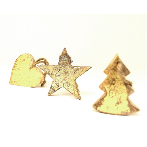 Украшения подвесные golden stars/trees/hearts, деревянные, в подарочной коробке, 24 шт. фото 5