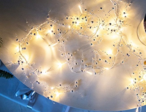 Гирлянда "Серебряные бусины", 20 теплых белых LED-огней, 1,2+0,3 м, прозрачный провод, батарейки, Kaemingk фото 3