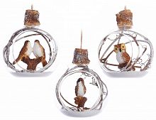 Стеклянный шар с фигуркой "Лесная птичка", стекло, полистоун, 8 см, разные модели, Kaemingk