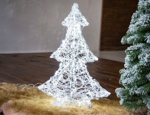 Декоративная светящаяся елка "Ажурная", акриловые нити, 80 холодных белых LED-огней, 60 см+5 м, уличная, Kaemingk фото 2
