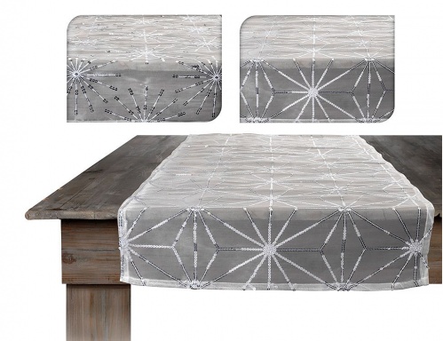 Дорожка для украшения стола "Элегантный штрих", прозрачно-белая с пайетками, 40х150 см, Koopman International