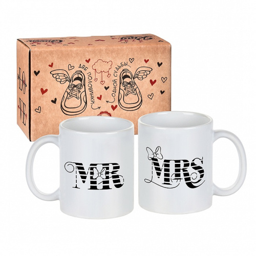 Кружки - Набор подарочный кружек "Mr Mrs" из керамики, цвет белый фото 2