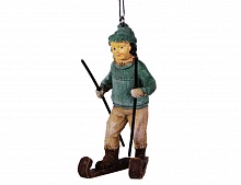 Ёлочная игрушка винтажная "Лыжник" в свитере, полистоун, 6х4х10 см, Hogewoning