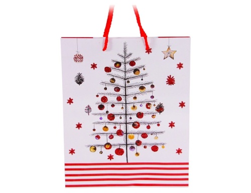 Подарочный пакет CHRISTMAS CHARM (с ёлкой), бело-красная гамма, 27х33 см, Due Esse Christmas фото 2