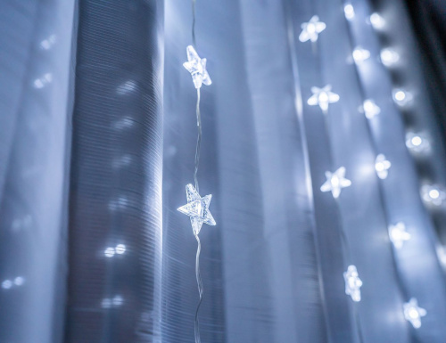 Светодиодная гирлянда на окно ЗАНАВЕС - ЗВЕЗДЫ, 3х1 м, 80 холодных белых LED-огней, прозрачный ПВХ, контроллер, коннектор, IP20, Serpantin фото 2