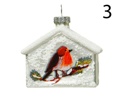 Ёлочная игрушка ПТИЧКА В ДОМИКЕ, стекло, 8 см, разные модели, Kaemingk (Decoris) фото 2