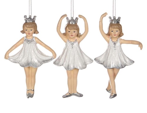 Ёлочная игрушка "Крошка-принцесса", (рука вверху), полистоун, белая с серебристым, 12.5 см, Goodwill фото 3
