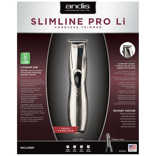 Триммер для стрижки волос Andis D-8 Slimline GTX, 0,1 мм, аккум/сетевой, 2,45 Вт, 4 насадки, серебри фото 2