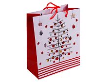 Подарочный пакет CHRISTMAS CHARM (с ёлкой), бело-красная гамма, 27х33 см, Due Esse Christmas