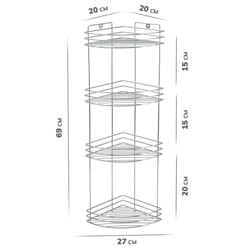 Полка для ванной 4-х ярусная, угловая, Rosenberg, RUS-385300-4Zn фото 4