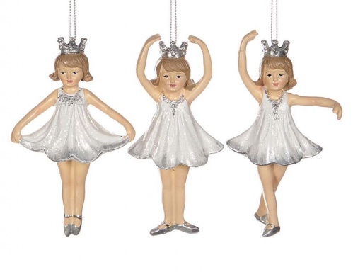 Ёлочная игрушка "Крошка-принцесса", (руки внизу), полистоун, белая с серебристым, 12.5 см, Goodwill фото 2