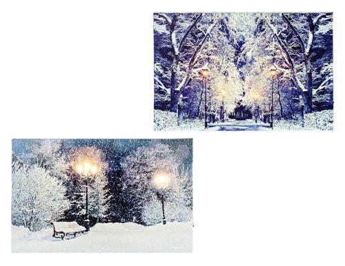 Светящаяся картина СКАМЕЙКА В СНЕЖНОМ ПАРКЕ, 6 холодных/тёплых LED-огней, 58х38 см, батарейки, Kaemingk (Lumineo) фото 2