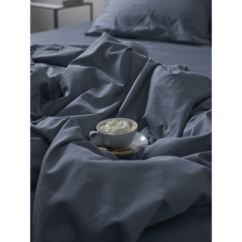 Комплект постельного белья из сатина джинсово-синего цвета с брашинг-эффектом из коллекции essential фото 5