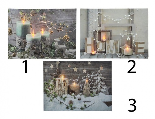 Светящееся панно "Ипровизация со свечами -" HOME, 3 экстра-тёплых белых LED-огня, 28х38 см, батарейки, Kaemingk фото 2