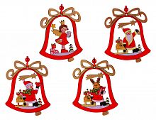 Набор ёлочных игрушек "Новогодние колокольчики", дерево, 9 см (4 шт.), Breitner