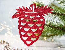 Ёлочная игрушка ШИШКА, дерево, красный, 15 см, МанузинЪ