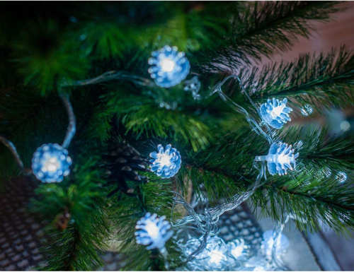 Светодиодная гирлянда ЛЕСНЫЕ ШИШКИ, 20 холодных белых LED-огней, 4 м, прозрачный ПВХ, IP20, Serpantin фото 2
