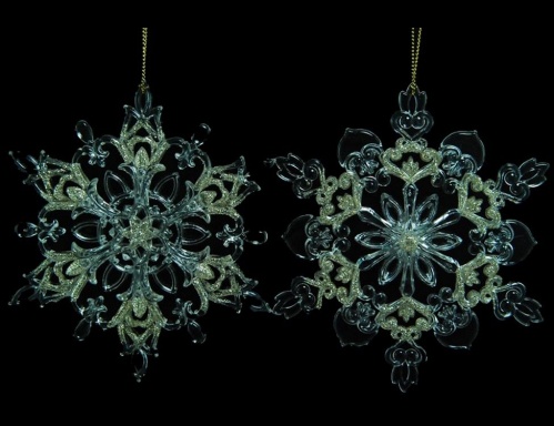 Снежинка "Кружевная", акрил, прозрачно-матовая с золотом, 13 см, в ассортименте, Crystal deco