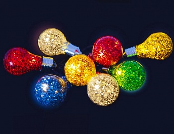 Электрогирлянда "Карнавальные лампочки", 10 разноцветных ламп с тёплыми белыми LED-огнями, 2.7+1.5 м, прозрачный провод, SNOWHOUSE