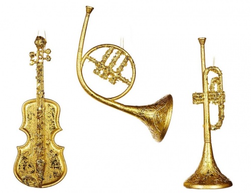 Ёлочная игрушка "Музыкальный инструмент", пластик, золотой, 25 см, разные модели, Goodwill фото 4