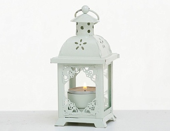 Подсвечник-фонарик под чайную свечу "Паули - а"журный ОРНАМЕНТ, металлический, белый, 14х7 см, Boltze
