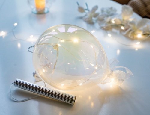 Декоративный светильник "Радужный воздушный шарик", стекло, тёплые белые микро LED-огни, 13х20 см, батарейки, Peha Magic фото 4