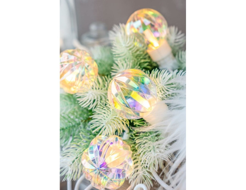 Светодиодная гирлянда из лампочек Party Lights - РАДУЖНЫЕ ШАРИКИ,  20 тёплых белых LED-огней, 10 м, коннектор, белый провод, уличная, Winter Deco фото 5