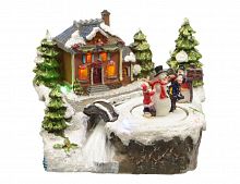 Светящаяся миниатюра "Рождественские удовольствия - лепим снеговика" с LED-огнями и динамикой, 19х16х15 см, Kaemingk