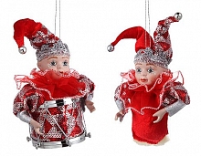 Ёлочное украшение "Скоморох" красный с серебром, 18 см, подвеска, разные модели, ЦАРЬ ЕЛКА