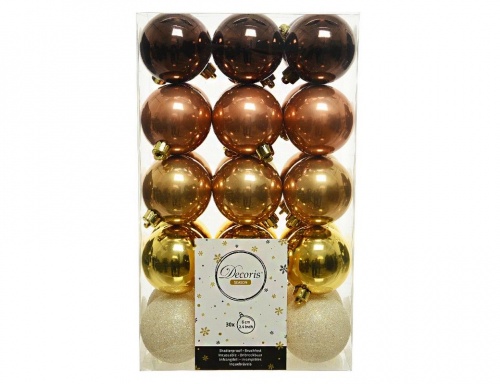 Набор пластиковых шаров "Кофе с золотом", глянцевые, глиттер, 60 мм, упаковка 30 шт, Kaemingk