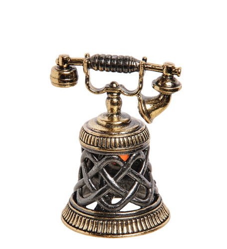 AM-2701 Колокольчик «Телефон винтажный» (латунь, янтарь) фото 3