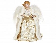 Новогодняя фигурка - ёлочная верхушка "Ангел фелиция", фарфор, текстиль, кремовый с золотым, 30 см, Goodwill