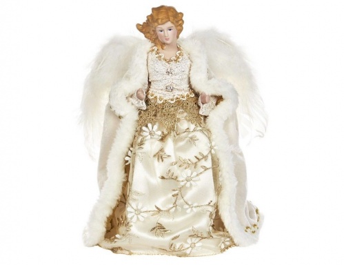 Новогодняя фигурка - ёлочная верхушка "Ангел фелиция", фарфор, текстиль, кремовый с золотым, 30 см, Goodwill
