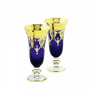 DINASTIA BLU Бокал для шампанского, набор 2 шт, хрусталь синий/декор золото 24К