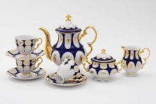 Кофейный сервиз Leander "Соната" 15 предметов из Чехии 07160714-0443, синий и белый