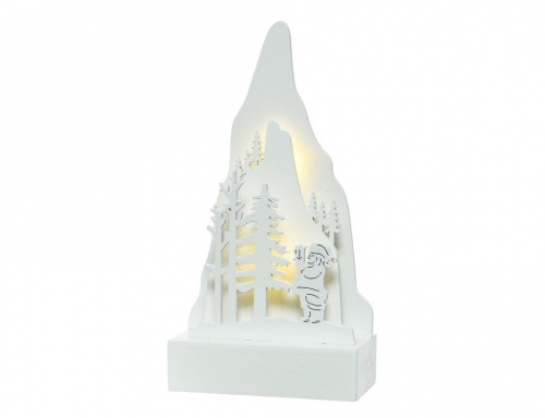 Светящаяся объемная декорация "Лес у горы - санта", тёплые белые LED-огни, 5x15x8 см, таймер, батарейки, Kaemingk