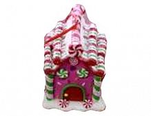 Ёлочное украшение светящееся "Карамельный домик" розовый с подсветкой LED-огнями, полирезин, 6х6х8.5-9 см, Forest Market