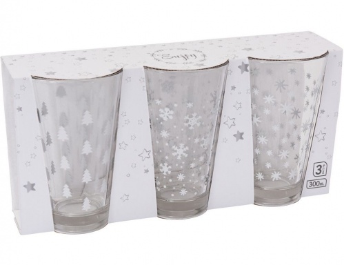 Набор стаканов "Новогодние конфетти", стекло, бело-серебряный принт, 300 мл (3 шт.), Koopman International фото 2