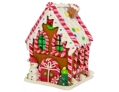 Светящаяся миниатюра "Пряничный домик с сахарной крышей" с подсветкой RGB LED-огнями, полирезин, 14х14х20.5 см, Forest Market