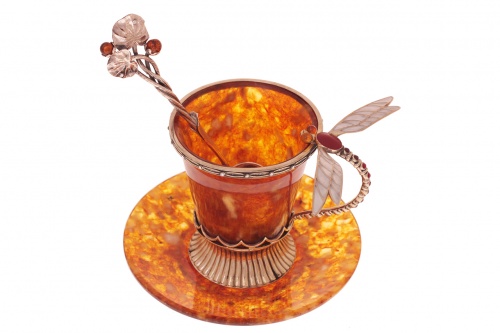 Кофейная чашка "Стрекоза" из янтаря с ложечкой, 6003/L фото 3