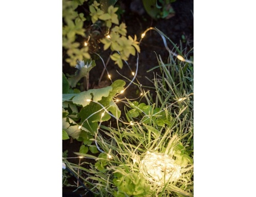 Садовая гирлянда Solar РОСА на солнечной батарее, тёплых белых микро LED-огней, мерцающая, серебристая проволока, Kaemingk (Lumineo) фото 2