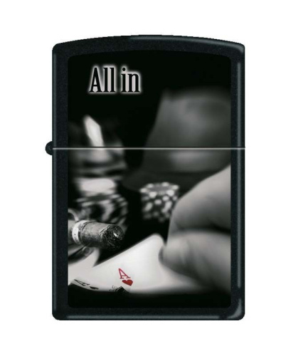 Зажигалка ZIPPO All In, латунь с покрытием Black Matte, чёрная, матовая, 36x12x56 мм, 218 ALL IN ALL