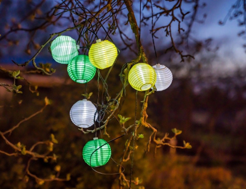 Садовая гирлянда Solar "Чайна-лайт" на солнечной батарее, холодные белые LED-огни, 8 плафонов, 3.5+3 м, Kaemingk (Lumineo)