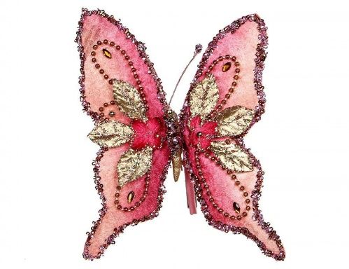Ёлочное украшение "Бабочка-мечта" на клипсе, розовая, 18 см, Katherine’s Collection