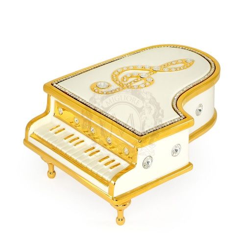 EMOZIONI Шкатулка рояль 28х20 см, керамика, цвет белый, декор золото, swarovski фото 2