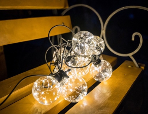 Гирлянда из лампочек BULBS BALLS, 10 тёплых белых LED-огней, 2.7+3 м, чёрный провод, уличная, Kaemingk (Lumineo) фото 5