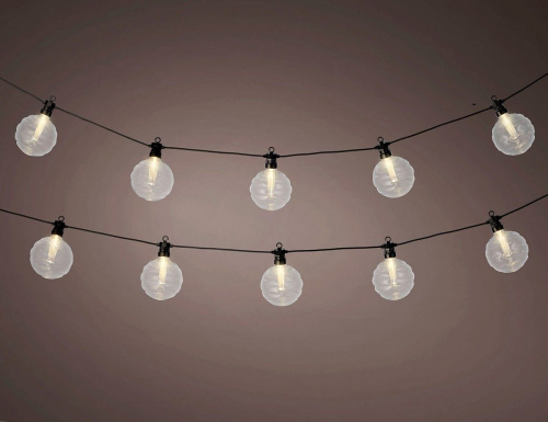 Гирлянда из лапочек ПАЛЛИНЕ ИН РИЛЬЕВО, 10 теплых белых LED-огней, 4.5 м, коннектор, чёрный провод ПВХ, уличная, Kaemingk фото 3